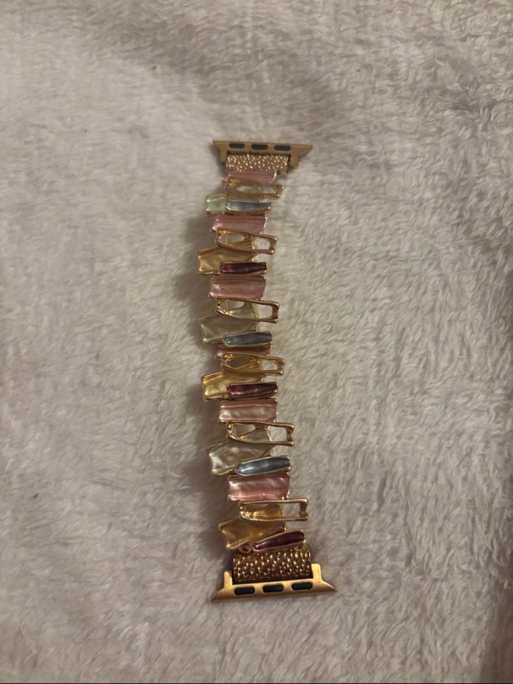 Gold-Tone Multicolor Iridescent Link Watch Band for Women